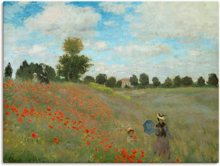 ARTland Leinwandbilder Wandbild Bild auf Leinwand 60x45 cm Wanddeko Wiese Sommer Bäume Mohnblumen Wa