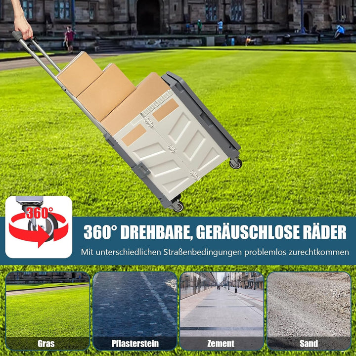 Einkaufstrolley Klappbar Einkaufswagen Metallräder, Transportbox mit 4 Rollen & 1 Teleskopgriff, Tra