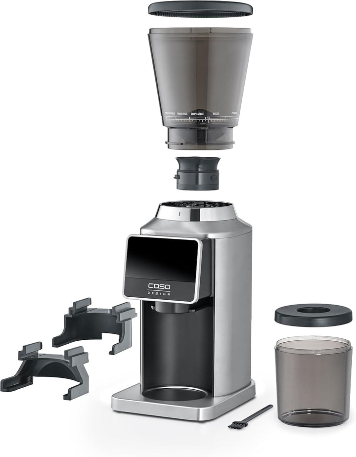 CASO BaristaChef Inox Pro - elektrische Kaffeemühle, mit Siebträgerhalterung