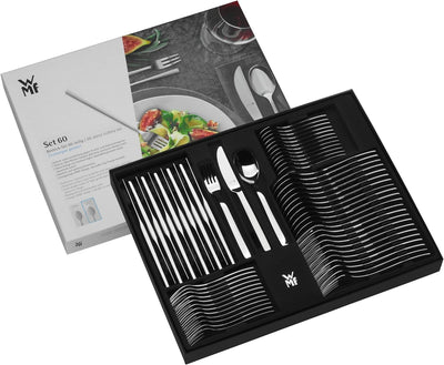 WMF Verona Besteck Set 12 Personen, 60-teilig, Monobloc-Messer, Cromargan Edelstahl poliert, glänzen