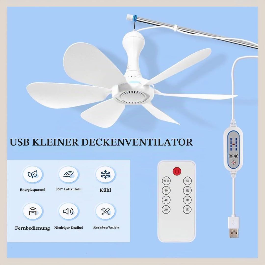 BININBOX Mini Mobiler Deckenventilator,4-stufige Windeinstellung USB-betrieben Ventilator Ø42CM 5W(F