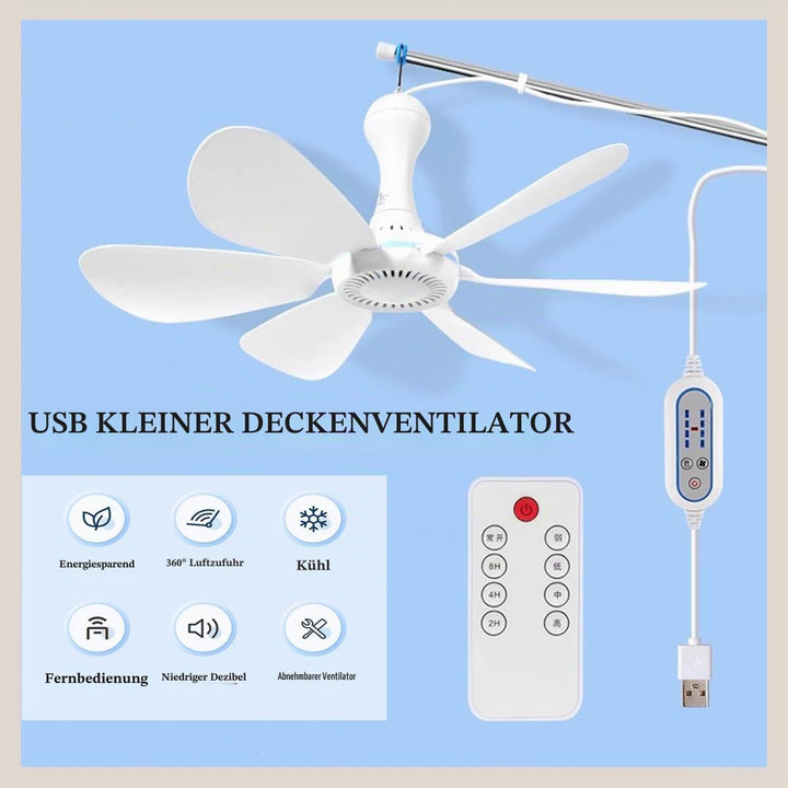 BININBOX Mini Mobiler Deckenventilator,4-stufige Windeinstellung USB-betrieben Ventilator Ø42CM 5W(F