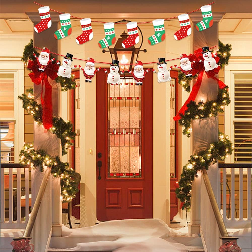 4 Stück Weihnachten Bunting Banner, Weihnachten Girlande Papier, Santa Banner Schneemann Weihnachtss