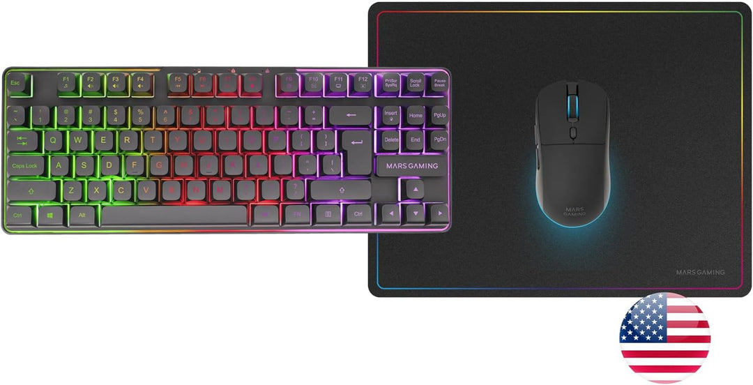 Mars Gaming MCPWTKL, Kabelloses Gaming-Combo, DualPro Link 2.4GPRO-Technologie, TKL FRGB Rainbow Tas