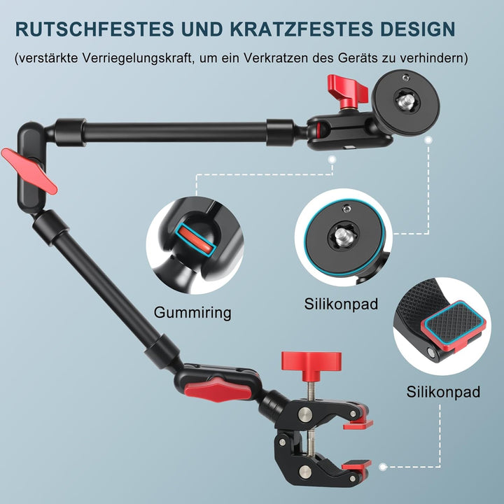 Magic Arm mit Super Clamp 23''/59cm, ZAKVOP Webcam Halterung mit Klemme, 360°Flexibel Magic Arm Clam