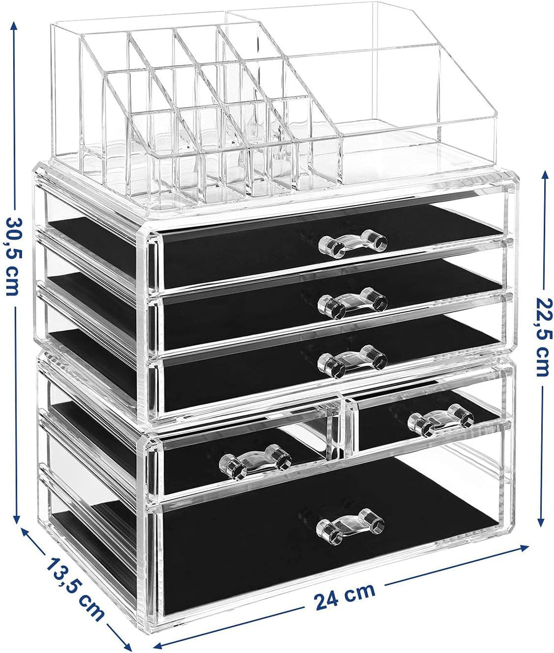 SONGMICS Kosmetik-Organizer aus Acryl, Make-up Organizer mit 6 Schubladen, Aufbewahrungsbox fürs Bad