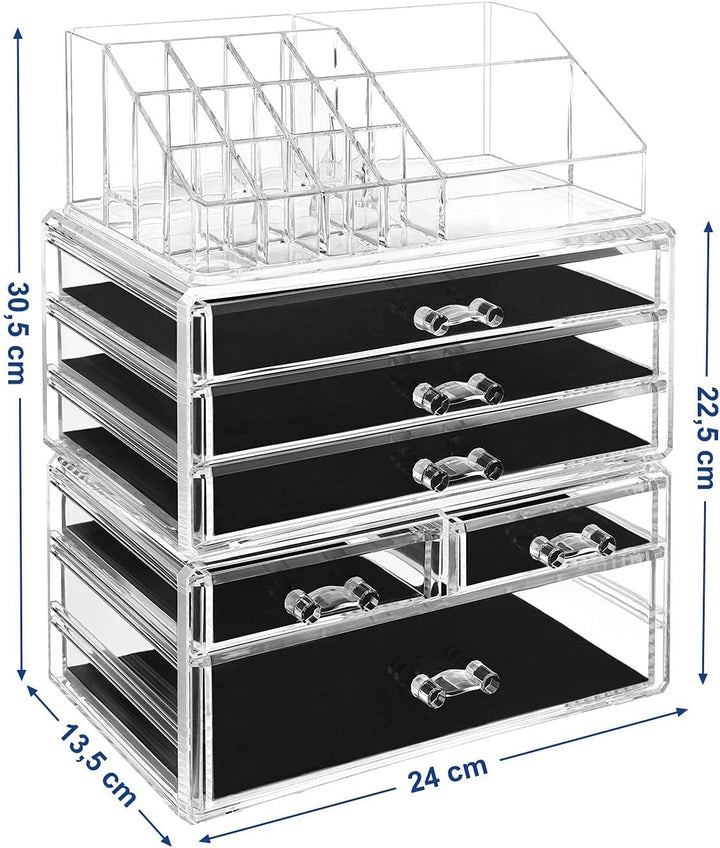 SONGMICS Kosmetik-Organizer aus Acryl, Make-up Organizer mit 6 Schubladen, Aufbewahrungsbox fürs Bad