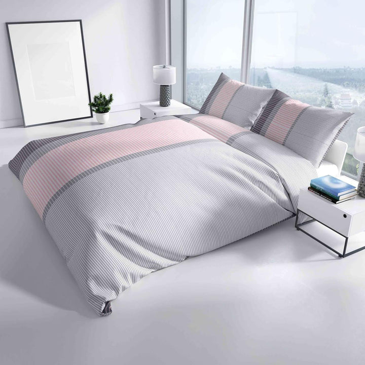 Leonado Vicenti 2tlg. Bettwäsche 135x200 cm Rosa Weiss Anthrazit Decke Kissen 80x80 Bezug Gesreift S