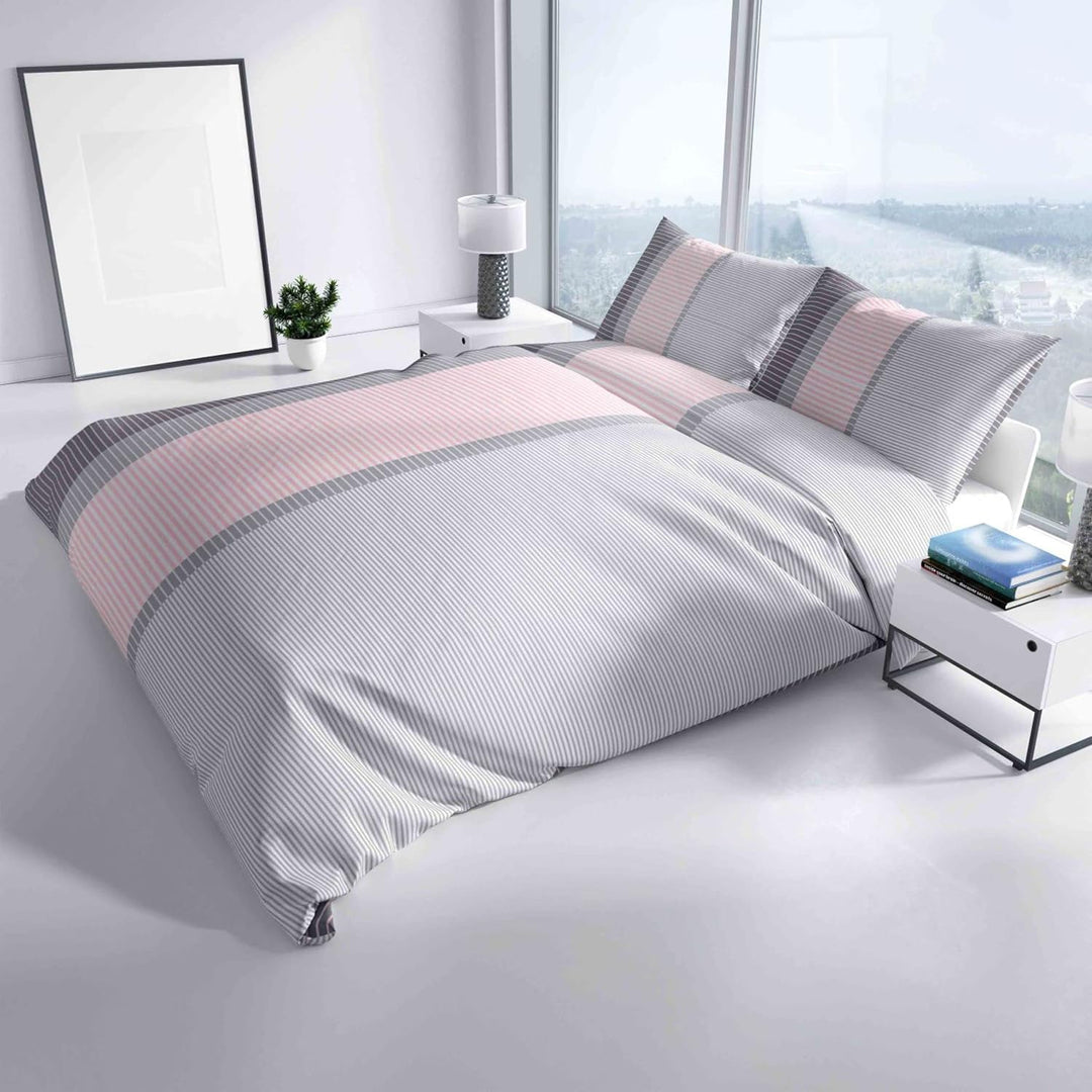 Leonado Vicenti 4tlg. Bettwäsche 155x220 cm Rosa Weiss Anthrazit Decke Kissen 80x80 Bezug Gesreift S