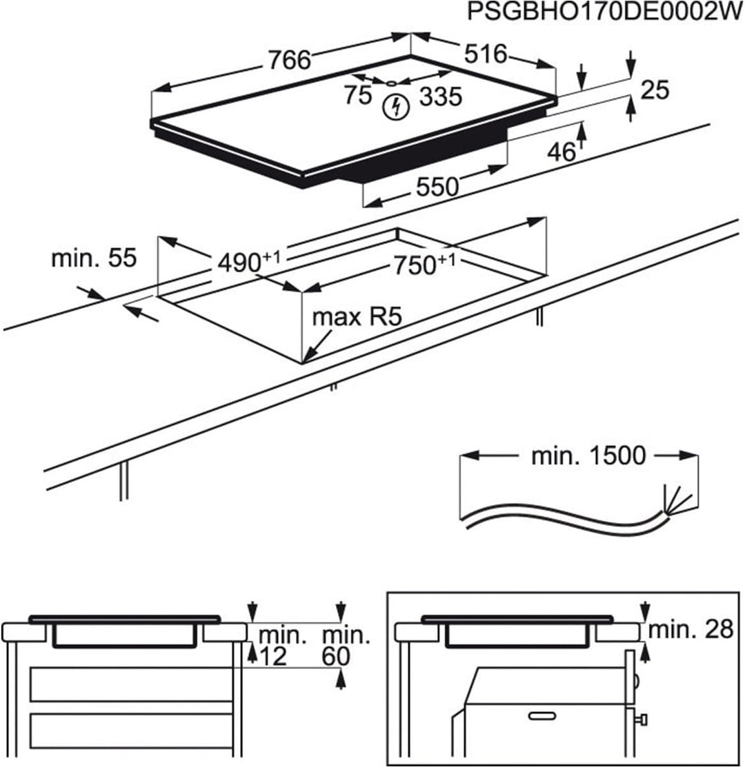 AEG IKB8443AXB Autarkes Kochfeld / Induktion / Hob²Hood / Slider-Bedienung / 80 cm / Edelstahlrahmen