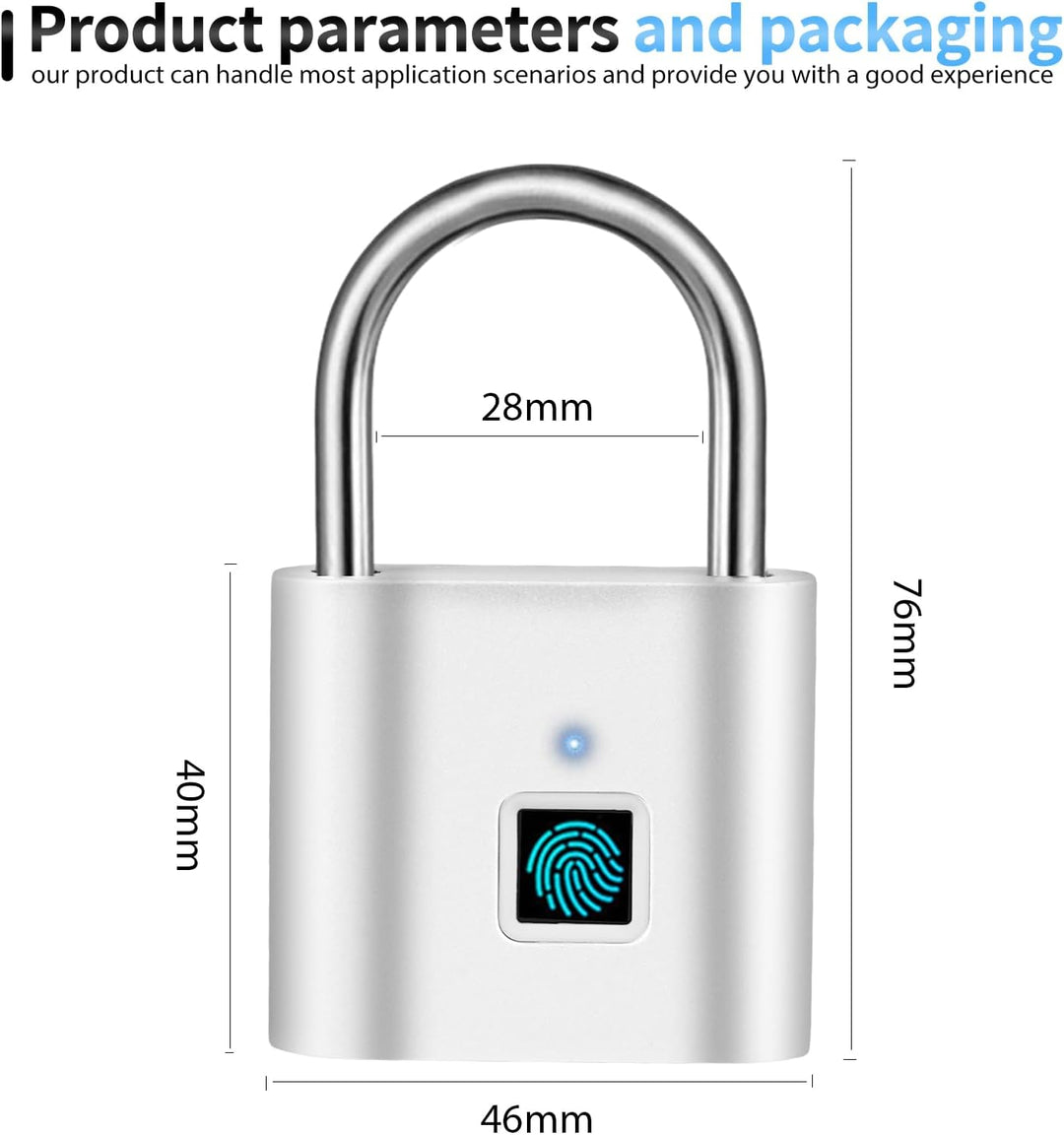 SPORWAY Fingerabdruck Schloss, USB-Aufladung Vorhängeschloss Schlüsselloses Schloss IP55 Wasserdicht