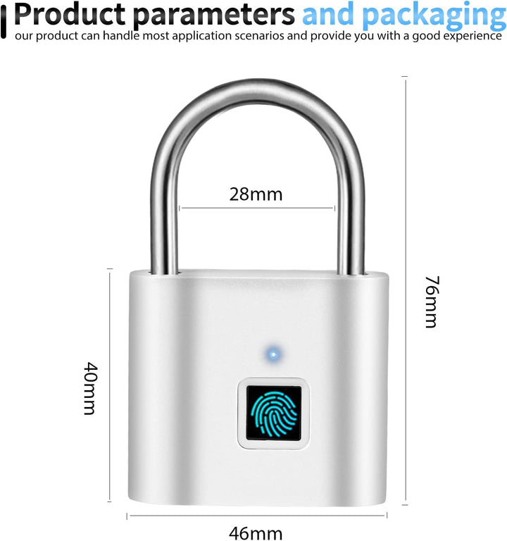 SPORWAY Fingerabdruck Schloss, USB-Aufladung Vorhängeschloss Schlüsselloses Schloss IP55 Wasserdicht