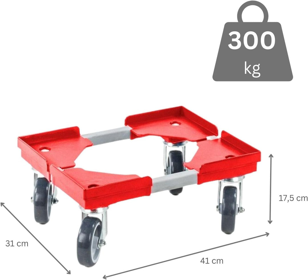 PROREGAL Profi-Flex Transportroller für Euroboxen 40x30cm mit Kunststoffräder rot | 4 Lenkrollen | T