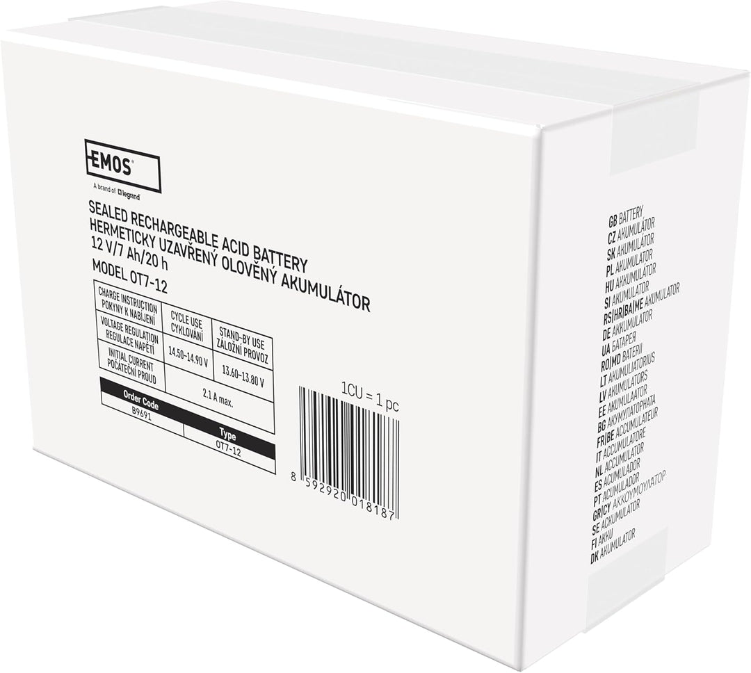 EMOS - Wartungsfreier Bleiakku - 12V 7Ah - AGM Batterie - Faston 4,7mm Anschluss - Für Gefahrmeldean