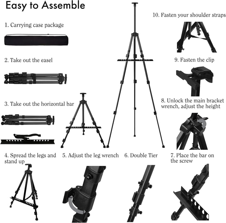 Artify 66 Inches Double Tier Easel Stand, Adjustable Height from 22-66”, Tripod for Painting and Dis