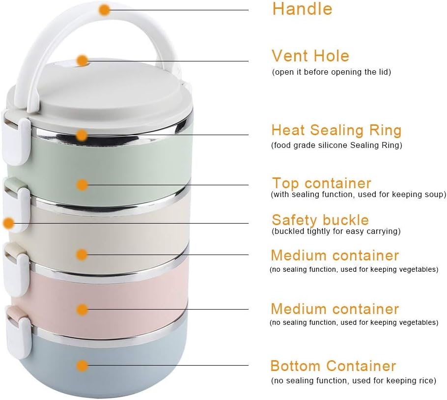 Aukson Thermal Lunch Box, tragbarer Thermal Lunch Box Behälter Edelstahl Bento Box Lebensmittelbehäl