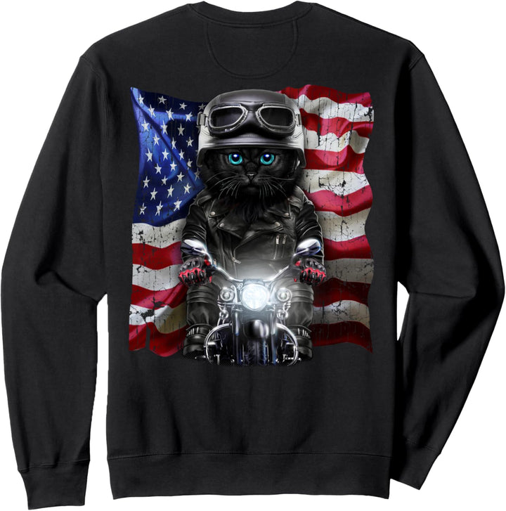Patriotkatze auf einem Motorrad mit Flagge der USA Sweatshirt