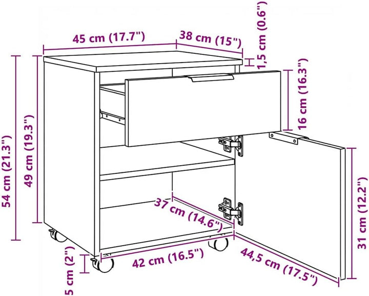 vidaXL Aktenschrank Mobil mit Rollen, Rollschrank Rollcontainer für Büro, Büroschrank mit viel Staur