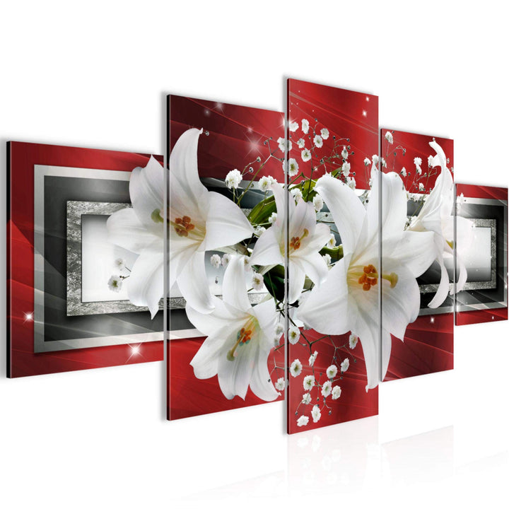 Runa Art Bild Wohnzimmer Schlafzimmer Blumen Lilien 5 Teilig Abstrakt Rot Grau Wandbilder auf Vlies