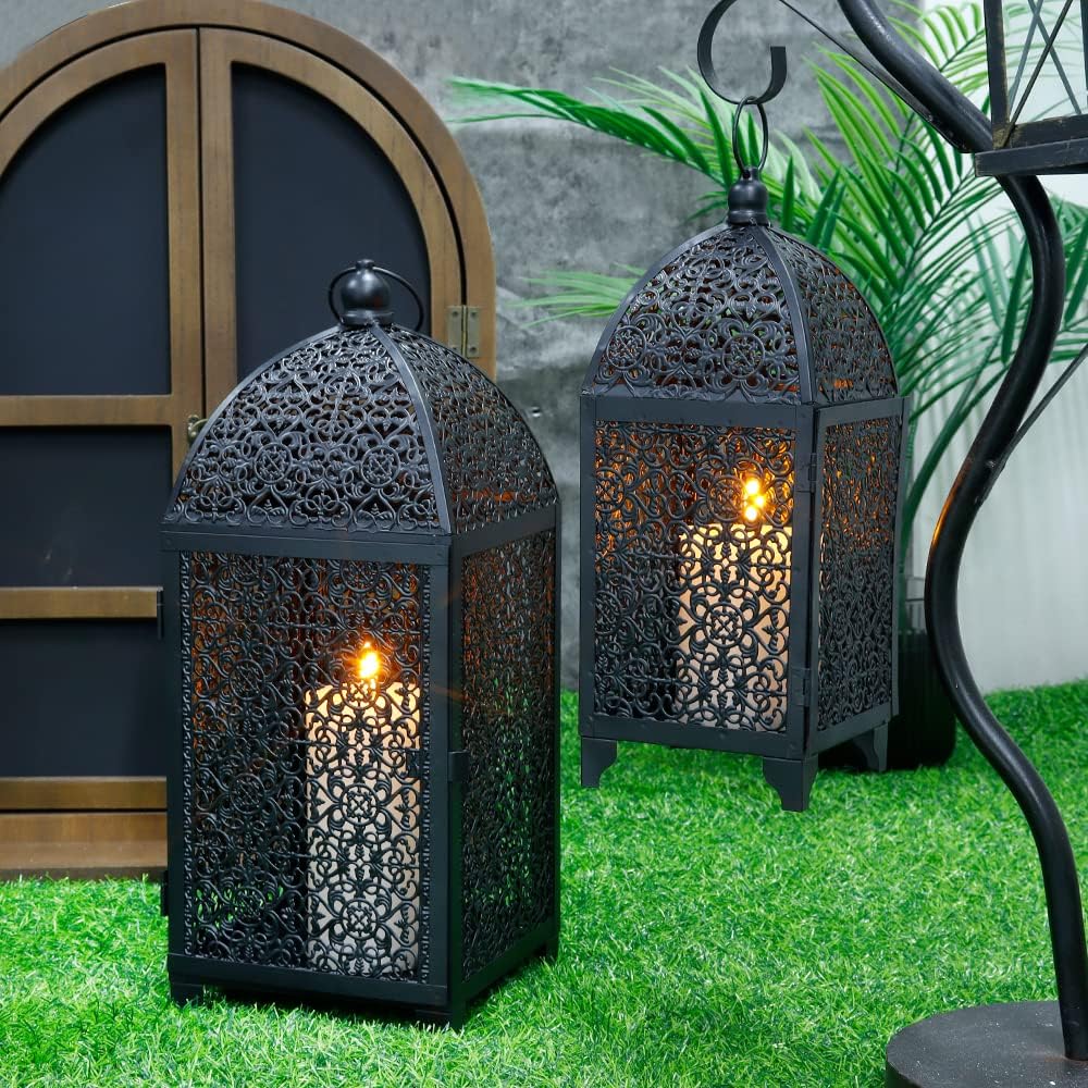 TRIROCKS Set Mit 2 Dekorativen Vintage-Kerzenlaternen 30,5 cm Und 41,5 cm Hohe Metall-Kerzenhalter H