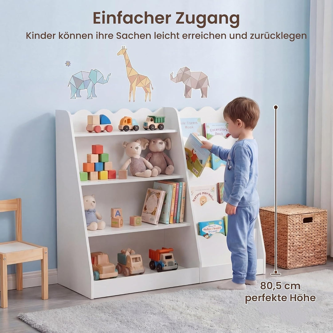 RELAX4LIFE Kinder Bücherregal, Montessori Kinderregal aus Holz, Spielzeugregal mit 4 offenen Fächern