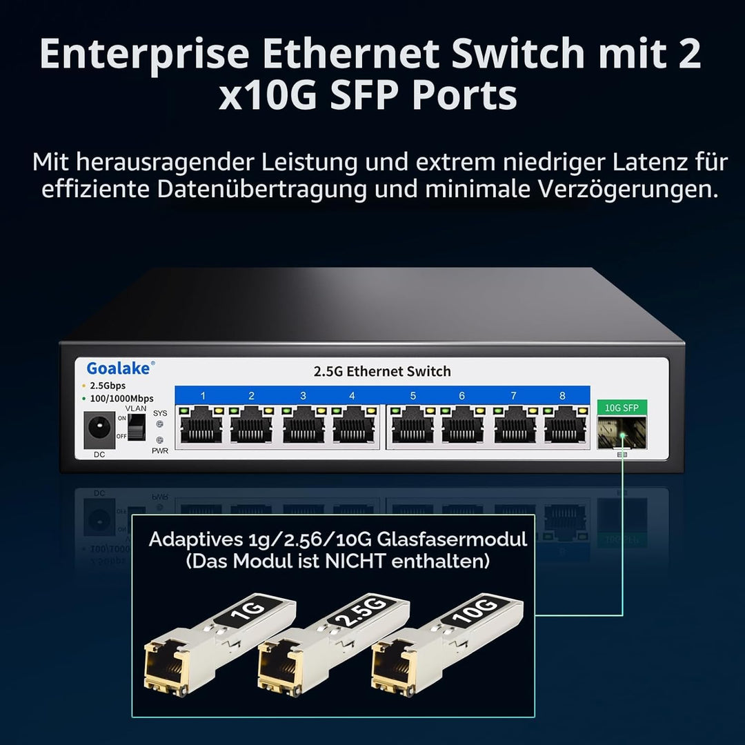 Goalake Multi-Gigabit Desktop-Switch, 6 Ports, 2,5 G, nicht verwaltet, 4 Base-T Ports 2,5 G, 2 SFP 1