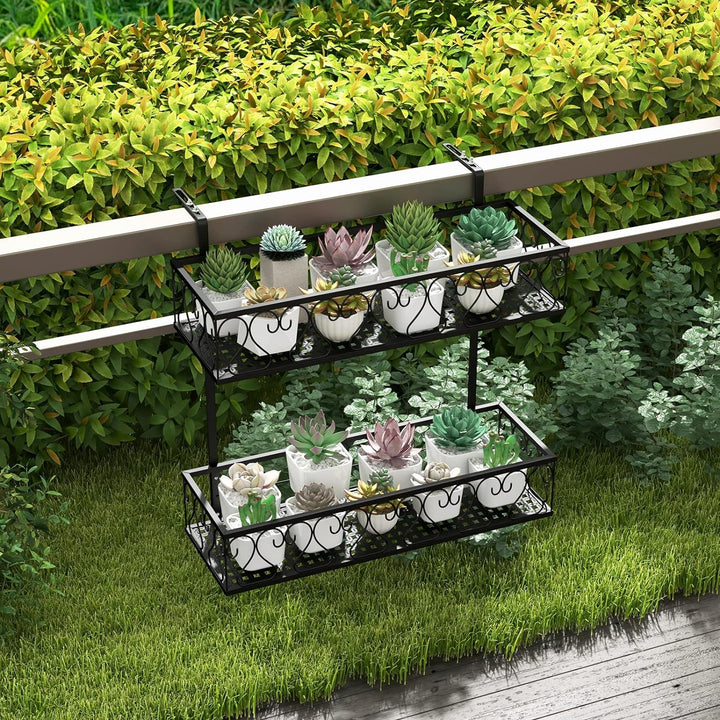 GOPLUS 2-stöckiges hängendes Blumenregal, Balkongeländerkorb Metall mit verstellbaren Haken, Blument