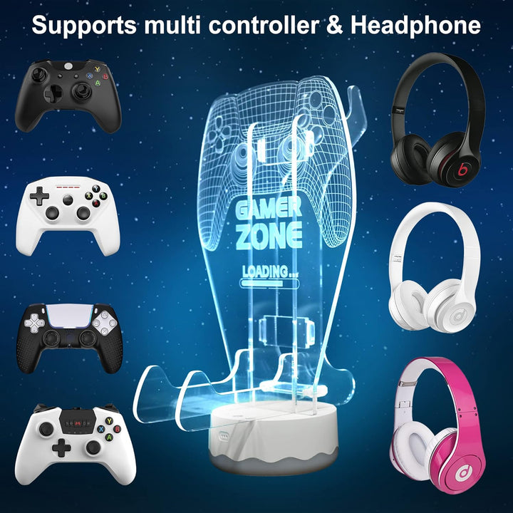 Leuchtender Kopfhörer- und Controller-Halter, 3D-LED-Leuchten, Kopfhörer-Gamepad-Ständer, Gamecontro