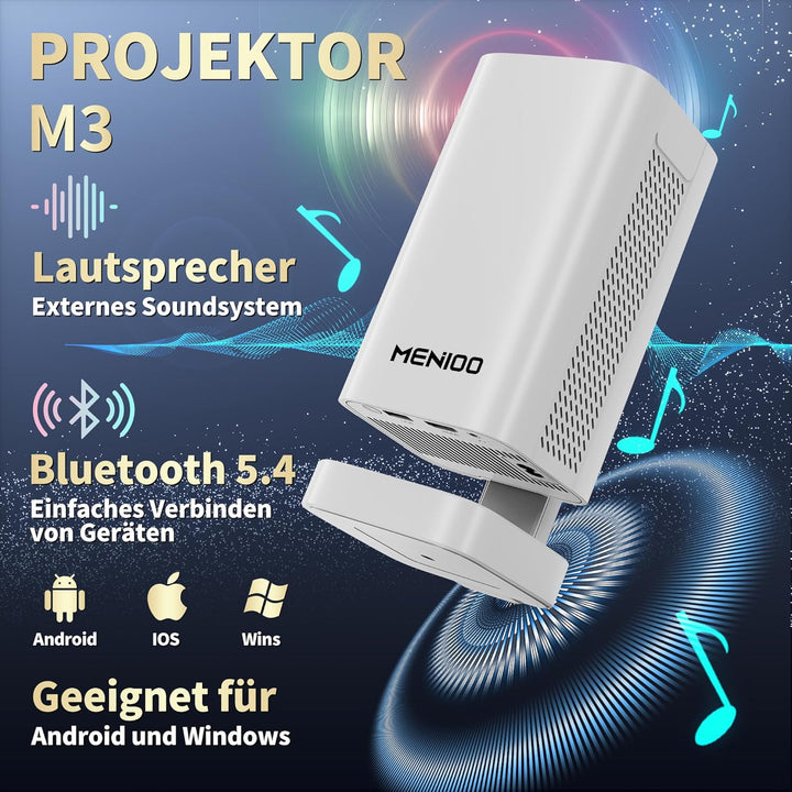 Mini Beamer Unterstützt 4K Full HD 1080P, Smart Beamer mit Auto Fokus & Keystone und 90° Drehbarkeit