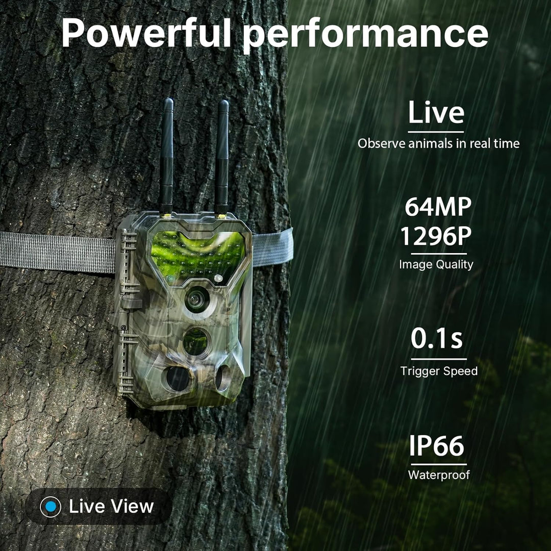 P300 Pro Wildkamera Doppelantenne WLAN 64MP H.264 1296P Video, mit 7800mAh wiederaufladbarem Akku un