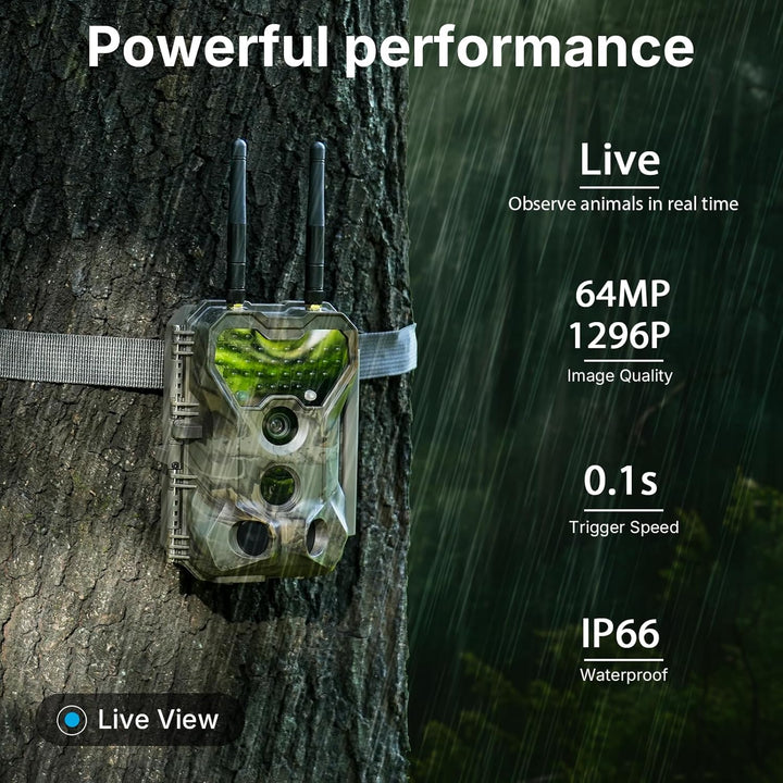 Meidase P300 Wildkamera, WiFi Bluetooth 50m Verbindungsreichweite, Dual Antenne, 64mp 1296p, Nachtse