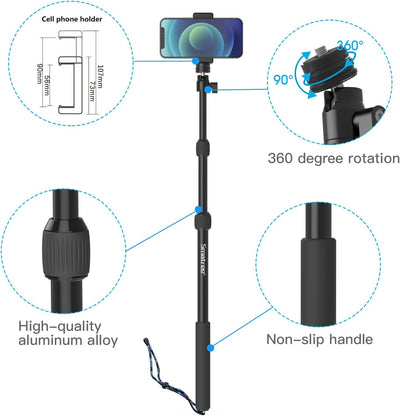 Smatree DS1S Teleskop-Selfie-Stick aus Aluminiumlegierung, kompatibel mit GoPro Hero 10/9/8/7/6/5/4/