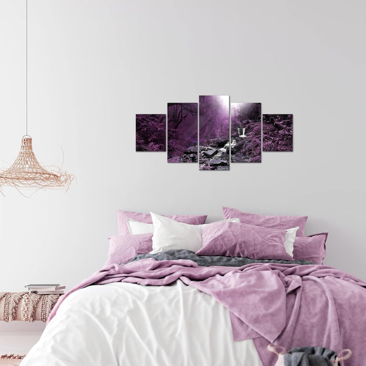 Runa Art Wandbilder Natur Wald 5 Teilig Bild auf Vlies Leinwand Deko Wohnzimmer Schlafzimmer Panoram
