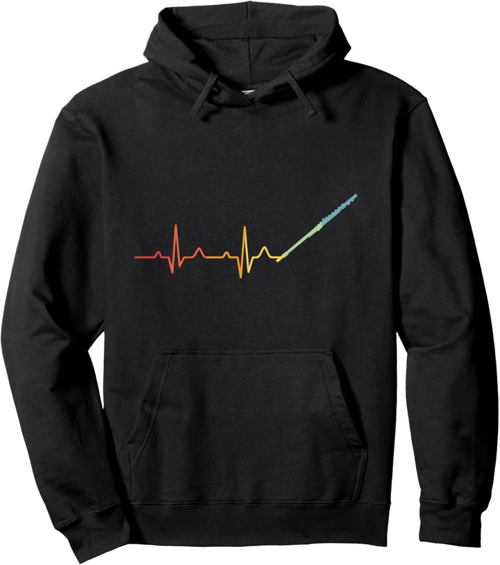 Vintage Retro Herzschlag Querflöte Pullover Hoodie