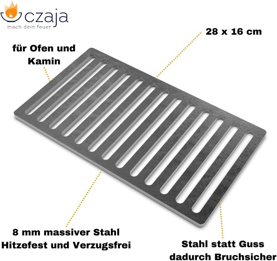 Czaja Ofenrost 28 cm x 16 cm aus massivem Stahl - langlebiger als Gussroste und Bruchsicher - für Öf