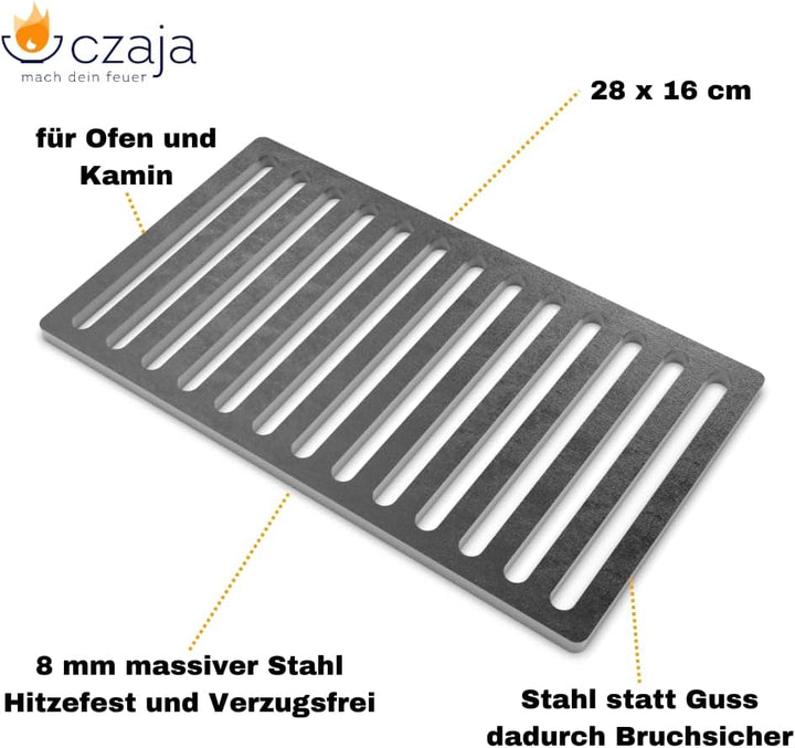 Czaja Ofenrost 28 cm x 16 cm aus massivem Stahl - langlebiger als Gussroste und Bruchsicher - für Öf