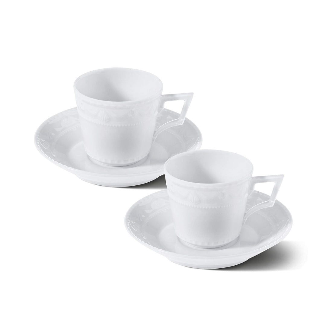 KPM Berlin KURLAND Espresso-Set 4 tlg, Porzellan, Espressotassen mit Untertassen, handmade, weiss Kl