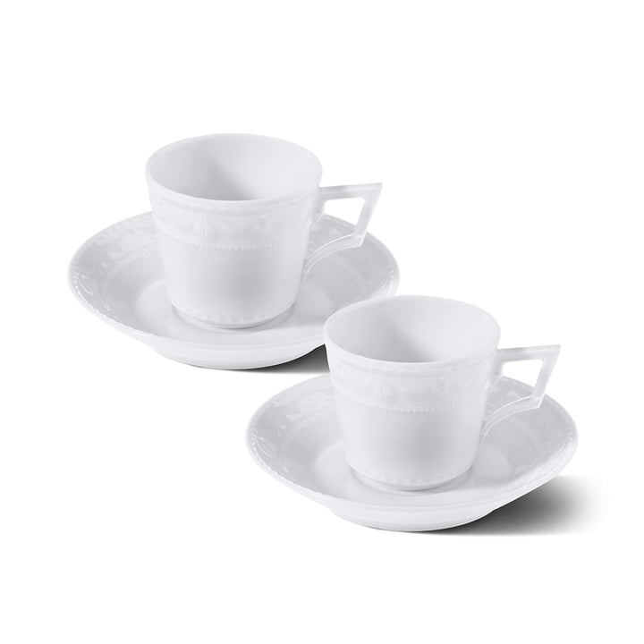 KPM Berlin KURLAND Espresso-Set 4 tlg, Porzellan, Espressotassen mit Untertassen, handmade, weiss Kl