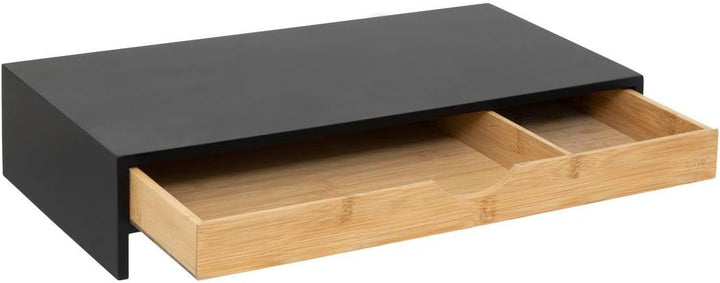 5five – Bava Monitorständer aus Bambus – Schwarz, 47 x 25 x 10 cm, mit Schublade – Organizer für Bür