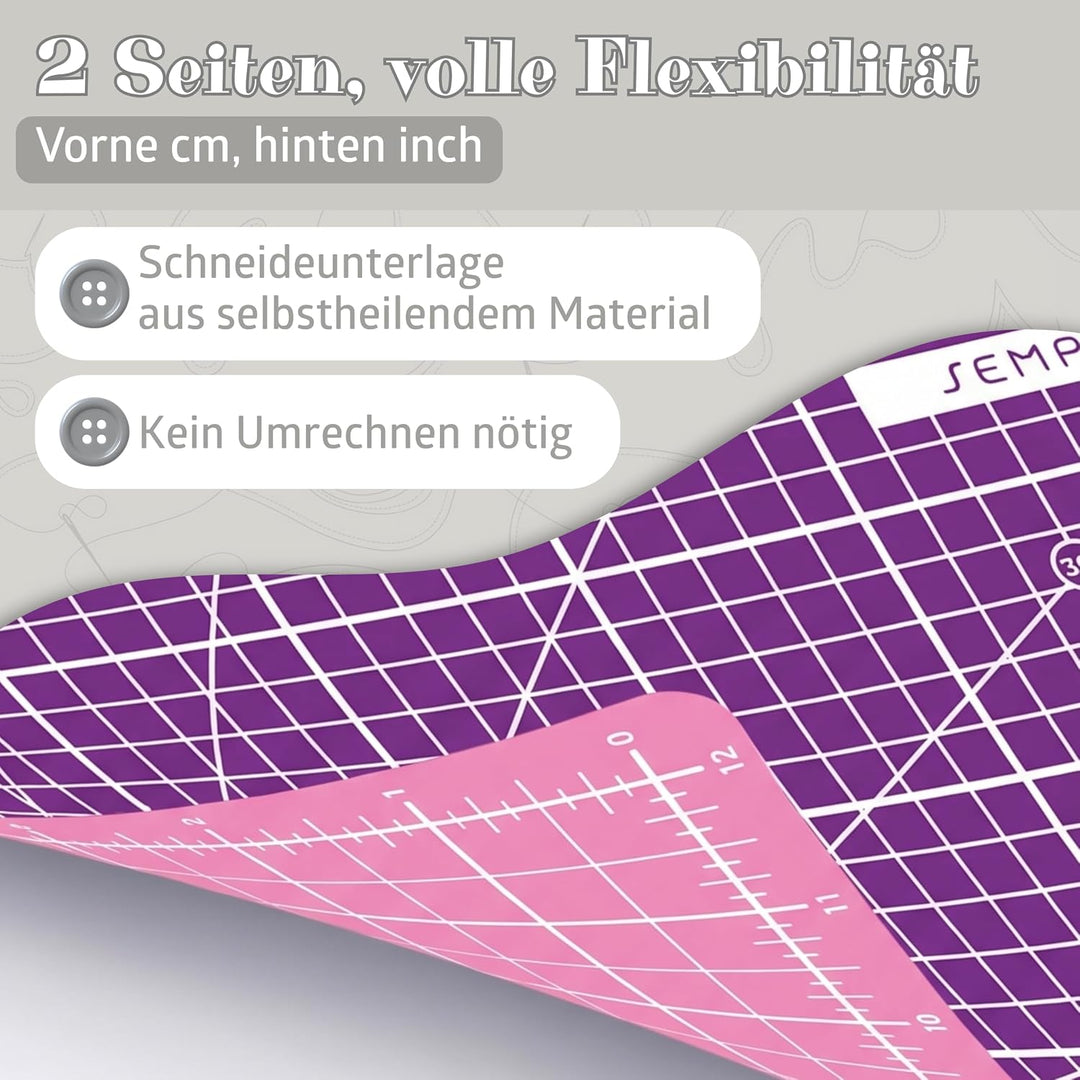 SEMPLIX Schneidematte A1 in Grün, Rosa, Grau, Türkis, Lila. Ideal fürs Basteln, Nähen und Patchworke