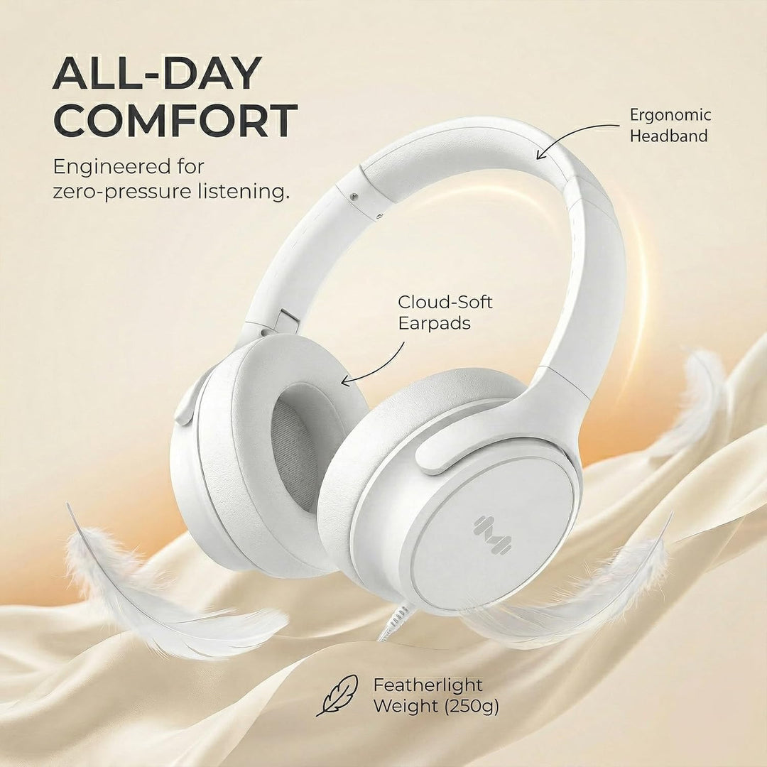 Kabel-Over-Ear-Kopfhörer, Mikro, 3,5 mm, USB-C-Adapter, Weiss | Falt- und verstellbare Kopfhörer mit