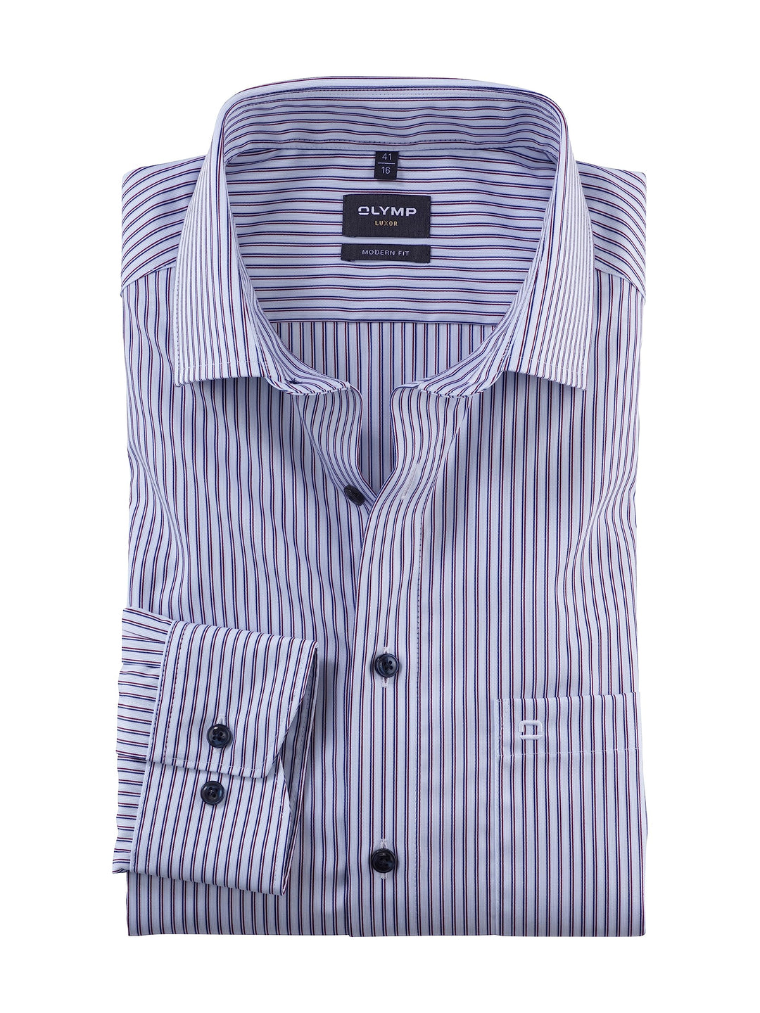 OLYMP Herren Businesshemd Langarm Luxor,Gestreift,modern fit,Global Kent 37 Dunkelrot 39, 37 Dunkelr