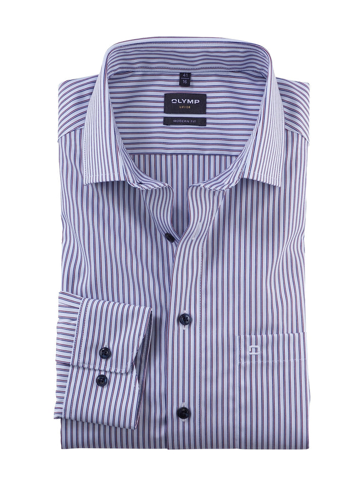 OLYMP Herren Businesshemd Langarm Luxor,Gestreift,modern fit,Global Kent 37 Dunkelrot 39, 37 Dunkelr