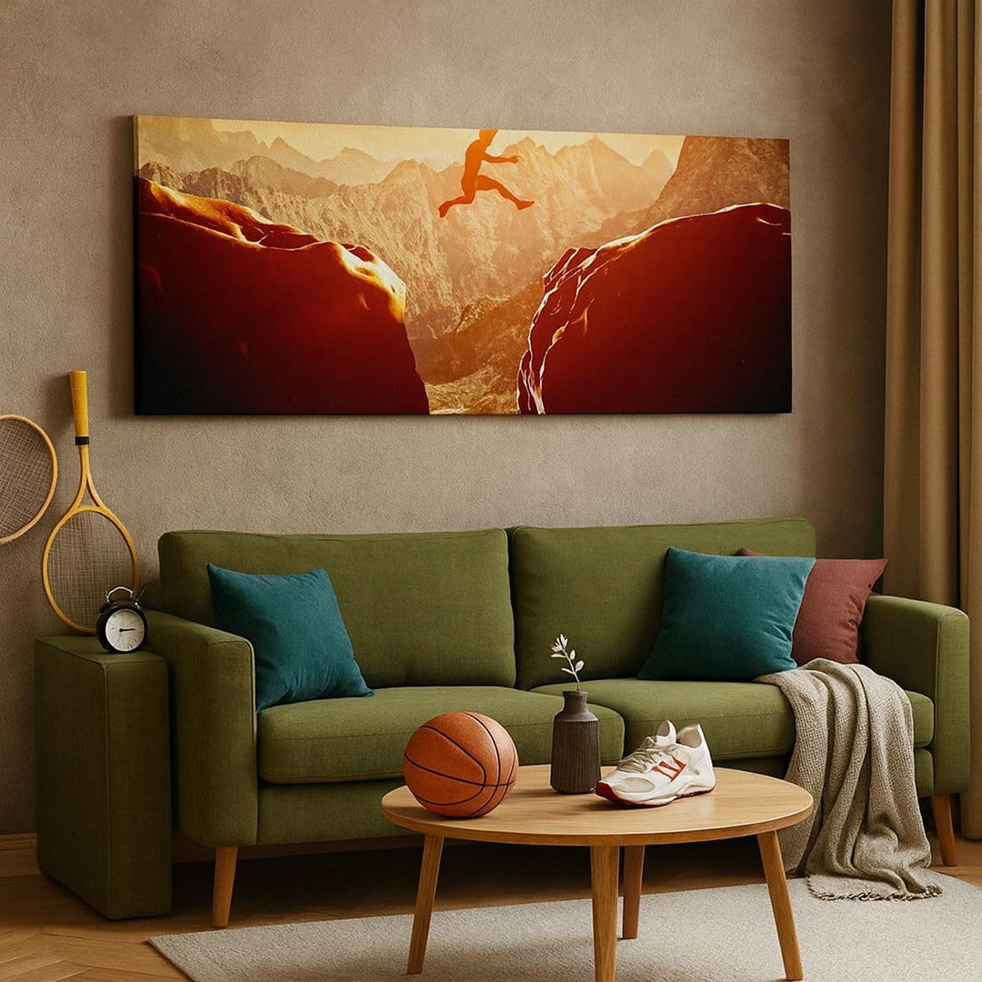 Wandbilder Dekoration Wohnzimmer Mann Berg Freiheit Panorama Bilder auf Leinwand 120x50cm Leinwandbi