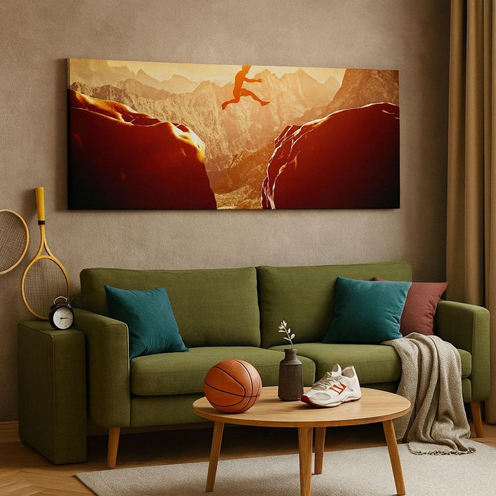 Wandbilder Dekoration Wohnzimmer Mann Berg Freiheit Panorama Bilder auf Leinwand 120x50cm Leinwandbi
