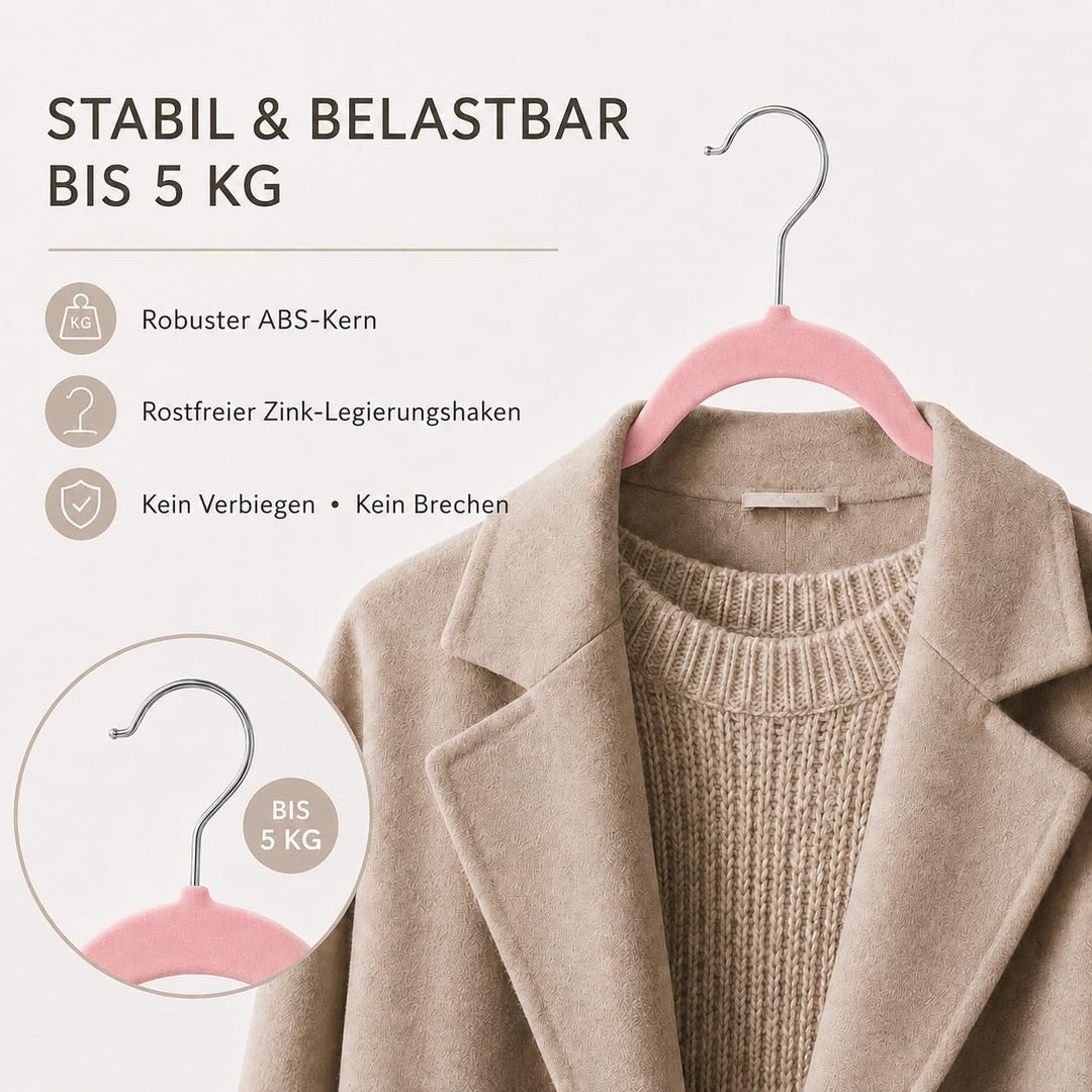 HOUSE DAY Kleiderbügel Samt 40 Stück Rosa | Kleiderbügel Platzsparend Filz Bügel, 360° Drehbarer Hak