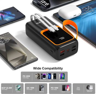 Portable Charger, QC3.0 22,5 W & USB C PD 20W Schnelles Aufladen 50000mAh Powerbank, Externer Akku,