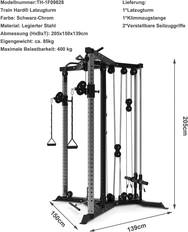 Train Hard® Erweiterbare Station Kabelzug Trainer Latzugstation Kraftstation Cross Over mit Klimmzug