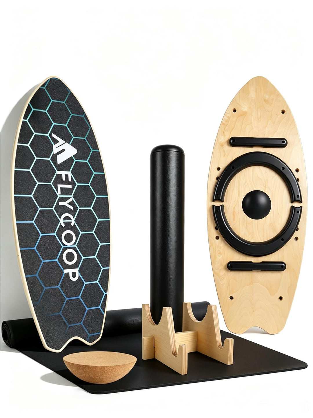 Balance Board für Erwachsene – Holz Balance Board Set mit Rolle &amp; Ball, Surf Trainer Indoor, Wackelb