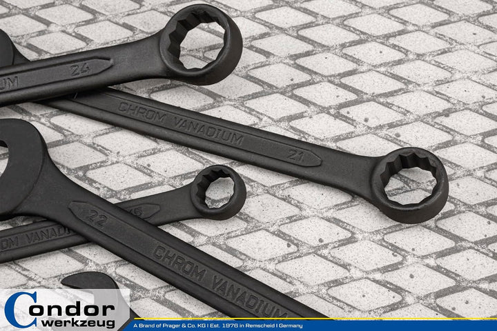 CONDOR Werkzeug 55017 | Gabel-Ringschlüssel-Satz | 17-tlg. | 6-24 mm | Chrom-Vanadium-Stahl schwarz